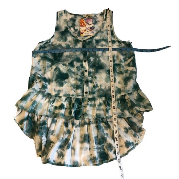 NWT LILY WHITE Top Women's Size Medium Green Tie Dye High Low Hem Sleeveless - Picture 3 of 10